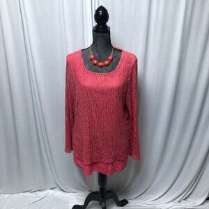 Michael Tyler Top Womens Size Large Salmon Pink Layered Long Sleeve Blouse Tunic